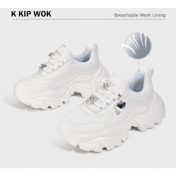 Women Leather White Buckle Comfortable Wedge Walking Sport Sneakers Shoes - Picture 4 of 9